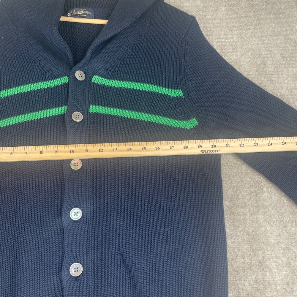 Brooks Brothers Blue Green Stripe Shawl Collar Cardigan Sweater M Supima Cotton - Picture 6 of 16
